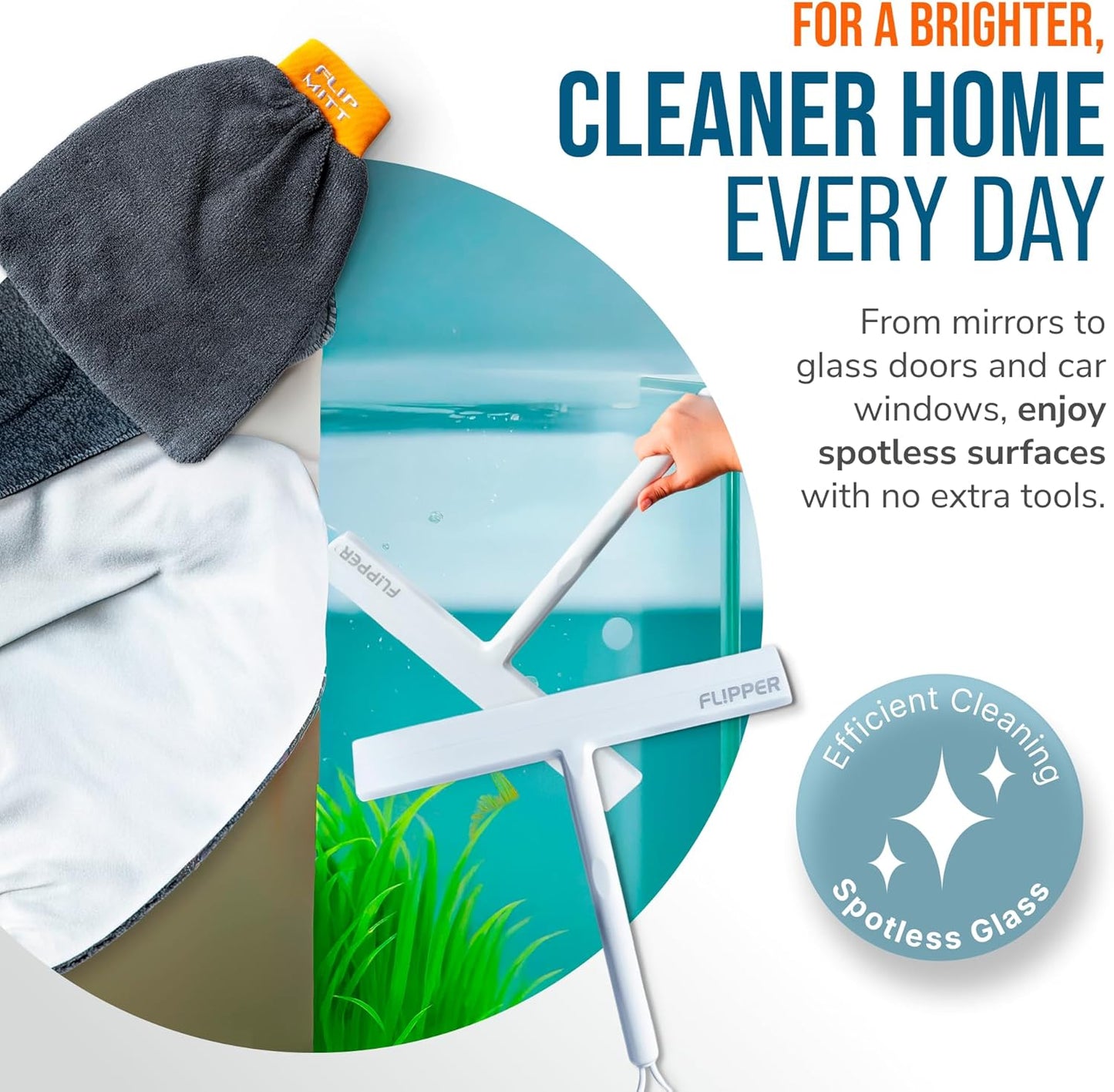 Flipper Mitt and Squeegee Set for Glass Cleaning