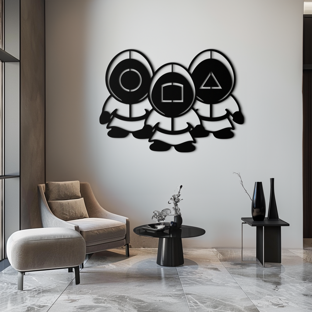 Squid Game Guards Metal Wall Art – Minimalist Black Home Decor- KAF561 - Tampa Home & Garden Store