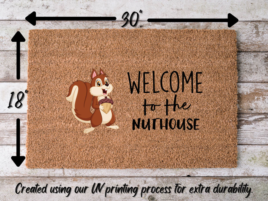 Squirrel Doormat "Welcome to the Nuthouse" Squirrel Welcome Mat - Tampa Home & Garden Store