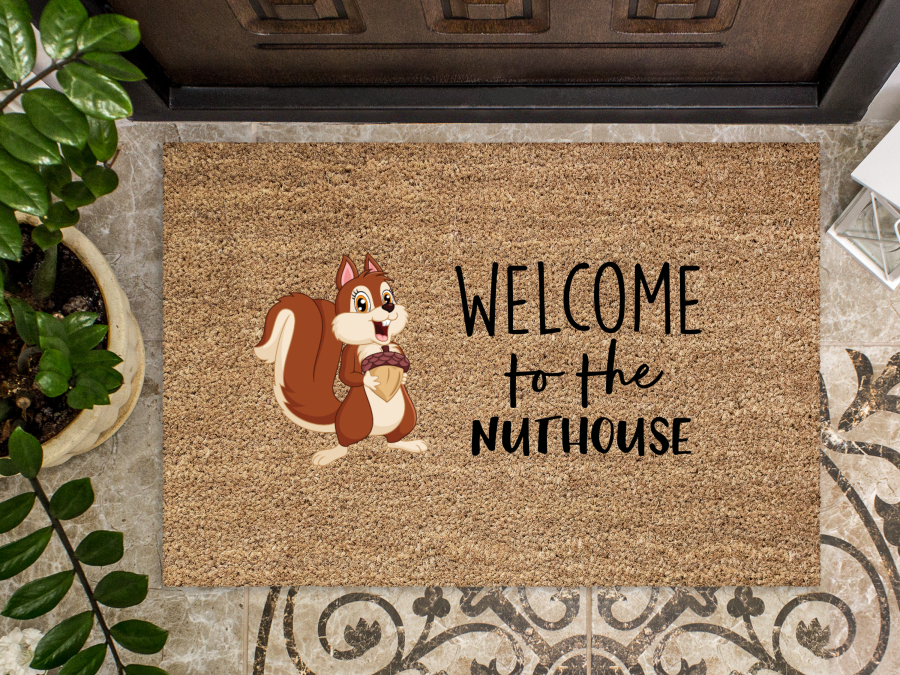 Squirrel Doormat "Welcome to the Nuthouse" Squirrel Welcome Mat - Tampa Home & Garden Store