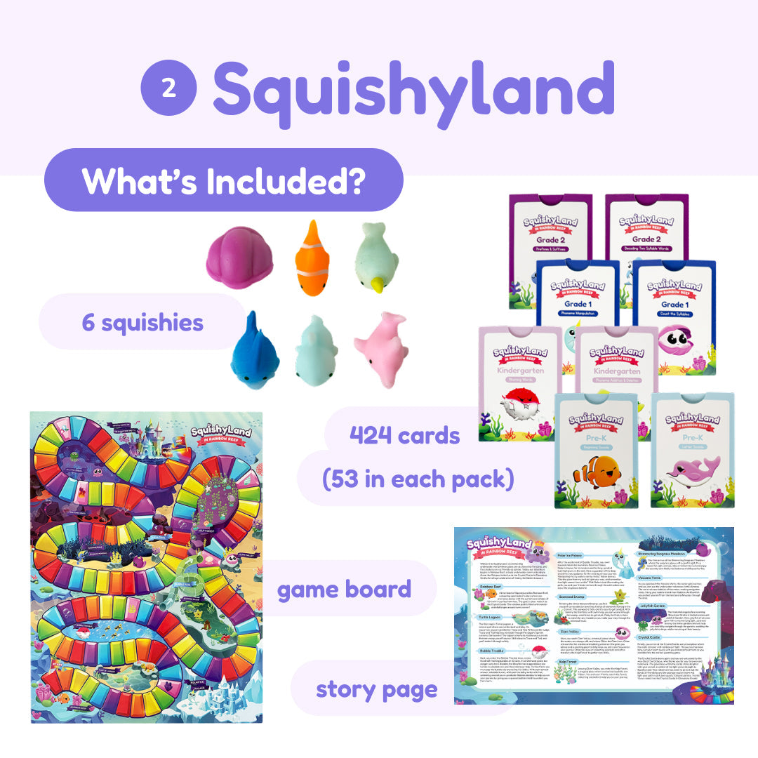 Squishyland + Popplers educational board game; includes 6 squishies and rainbow game board on Tampa Home & Garden Store