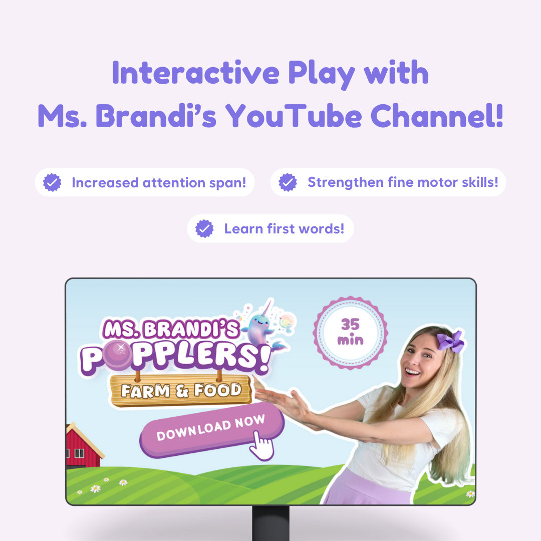 Squishyland + Popplers board game on screen with Ms. Brandi's Popplers Farm Food, download now on Tampa Home & Garden Store