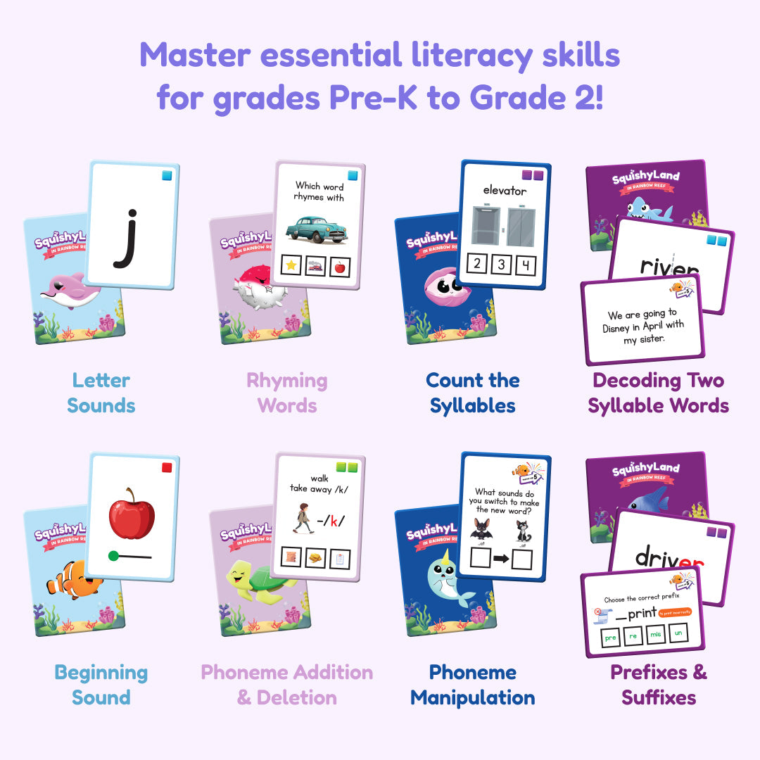 Squishyland + Popplers educational board game cards with 8 literacy activities by The Fidget Games on Tampa Home & Garden Store
