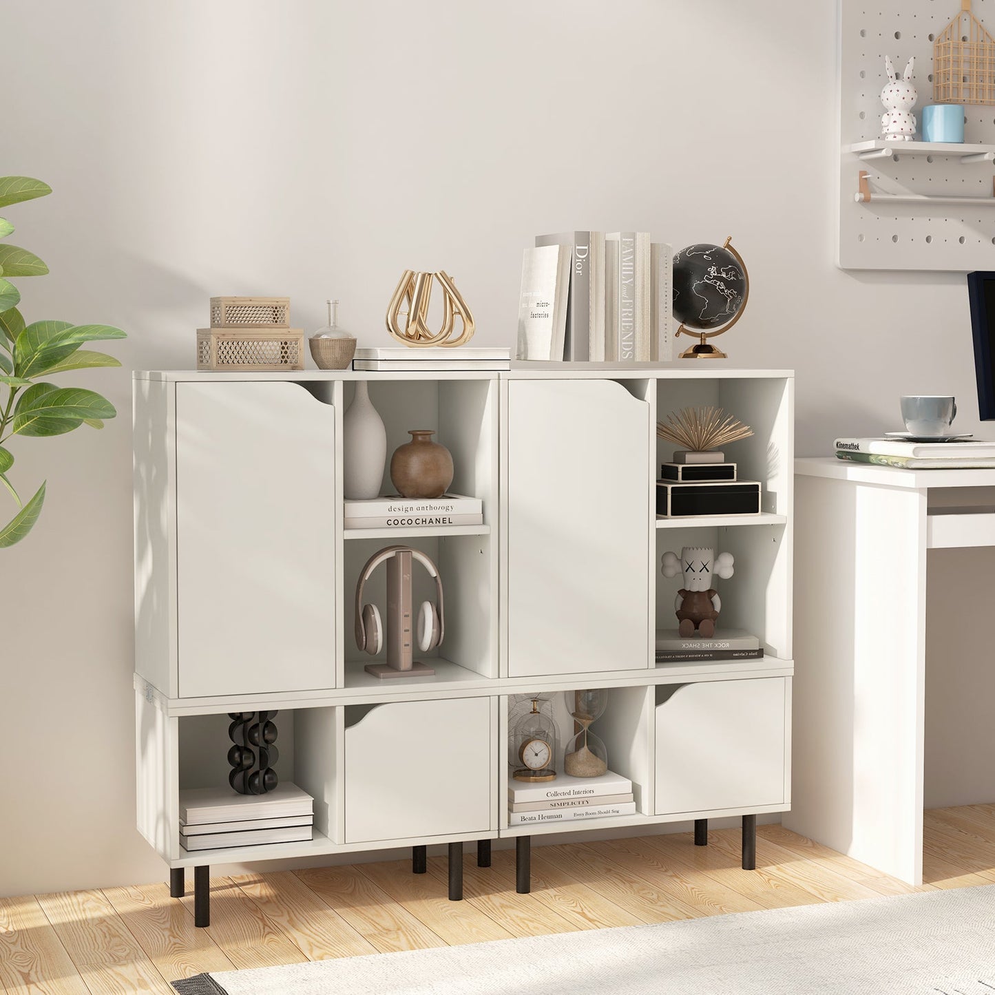 Estantería apilable con balda y cubos ajustables - Blanco