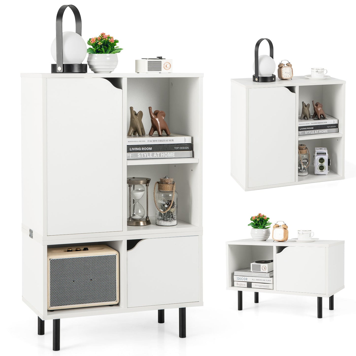 Estantería apilable con balda y cubos ajustables - Blanco