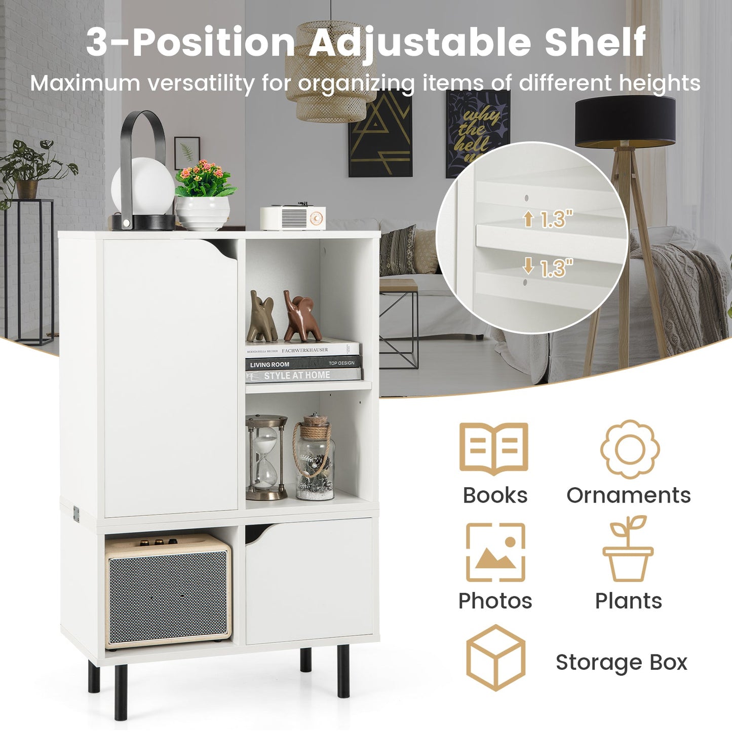 Estantería apilable con balda y cubos ajustables - Blanco