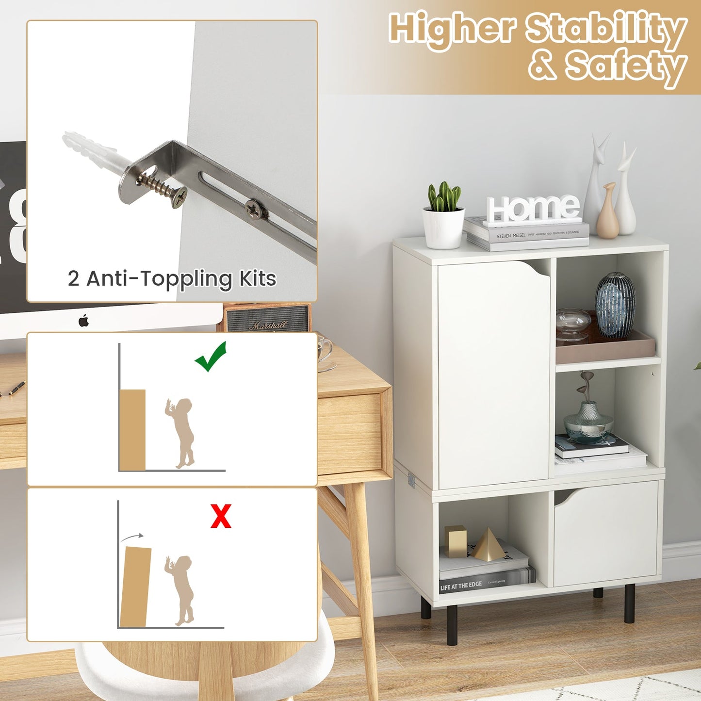 Estantería apilable con balda y cubos ajustables - Blanco