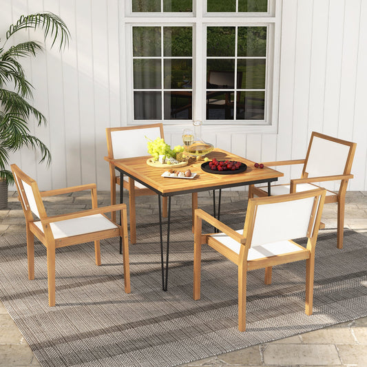 Stackable Outdoor Dining Chair Set of 2 with Acacia Wood Frame - Tampa Home & Garden Store