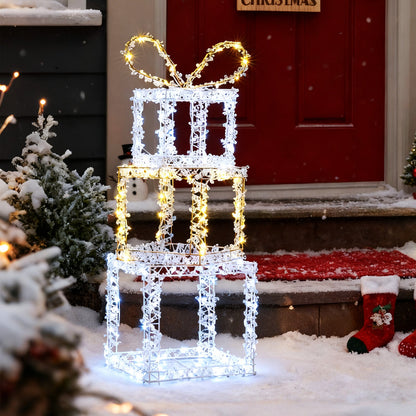 Stacked gift box light sculpture set of 3 by DirectDeals, white wireframe with warm LEDs on Tampa Home & Garden Store