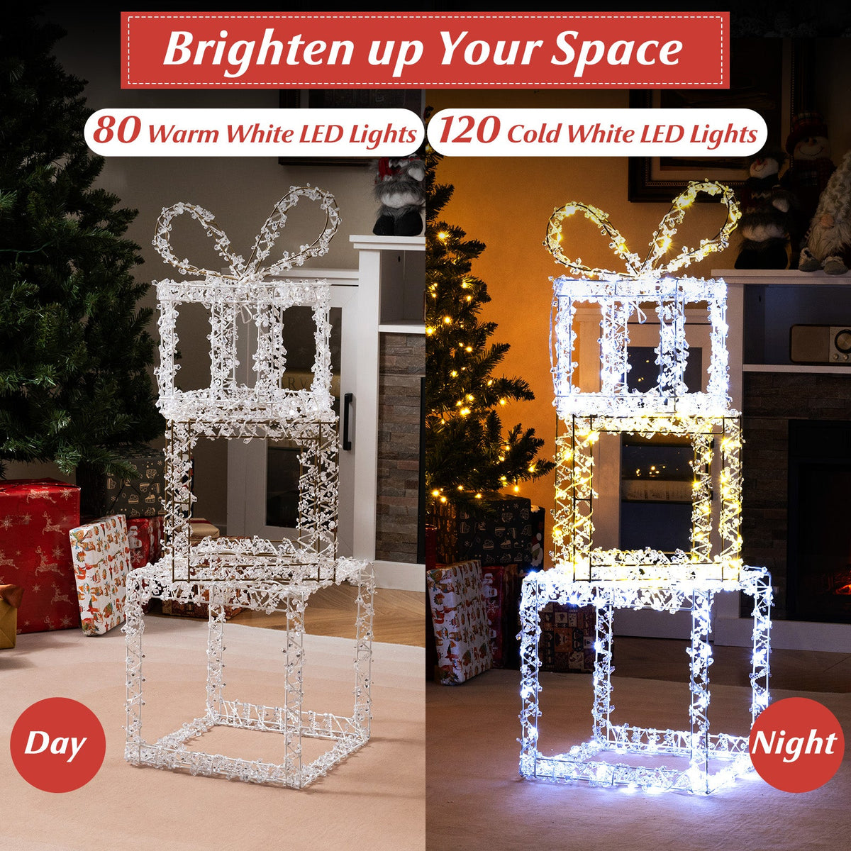 DirectDeals 3-pack stacked lighted gift boxes with warm white and cold white LED lights on Tampa Home & Garden Store