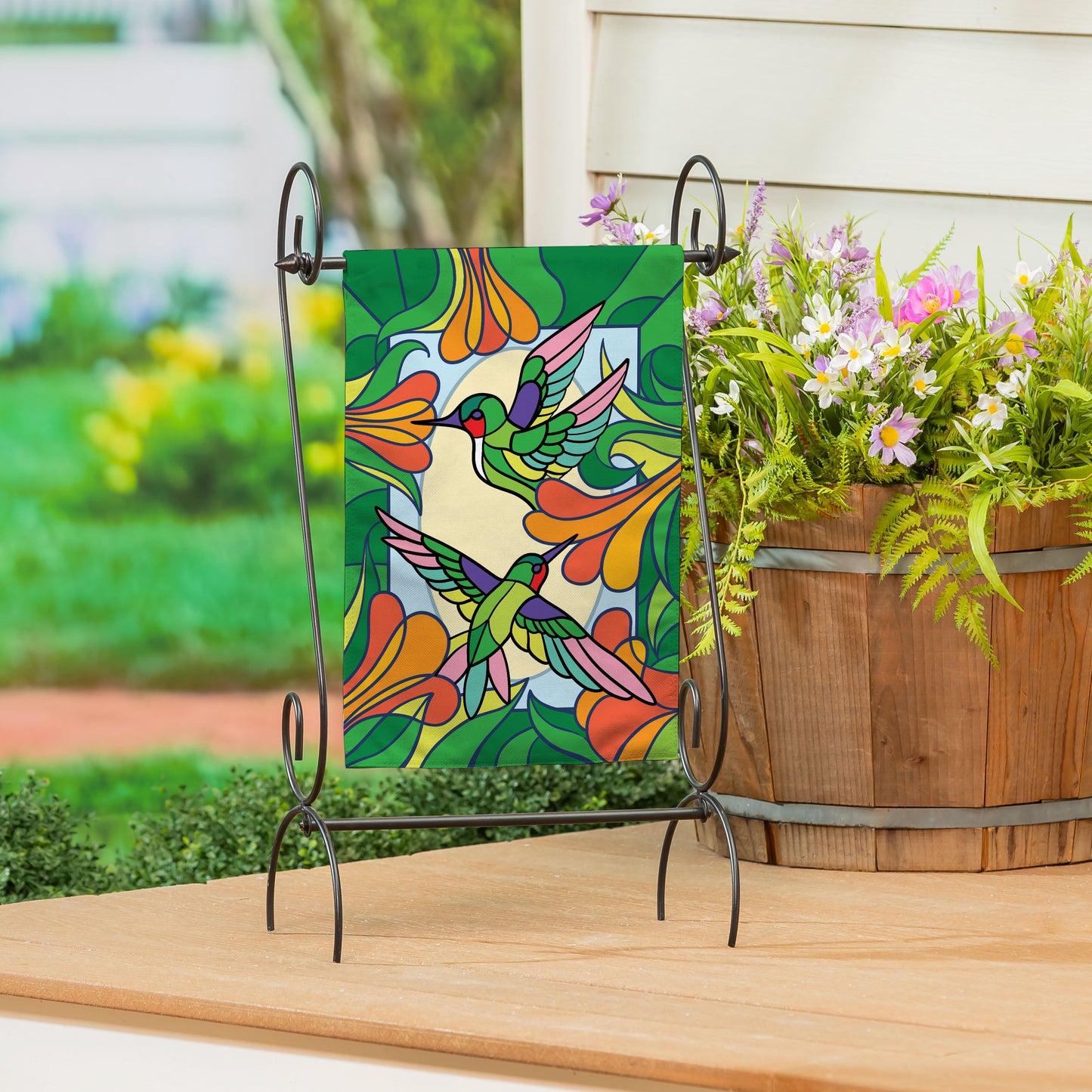 Stained Glass Hummingbirds Burlap Garden Flag - Tampa Home & Garden Store