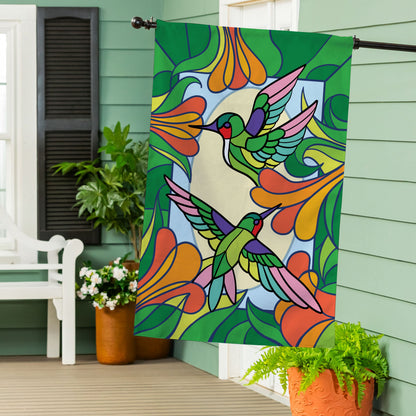 Stained Glass Hummingbirds Burlap House Flag - Tampa Home & Garden Store