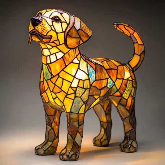 Stained Glass Dog Table Lamp Tiffany Style Animal LED Light - Tampa Home & Garden Store