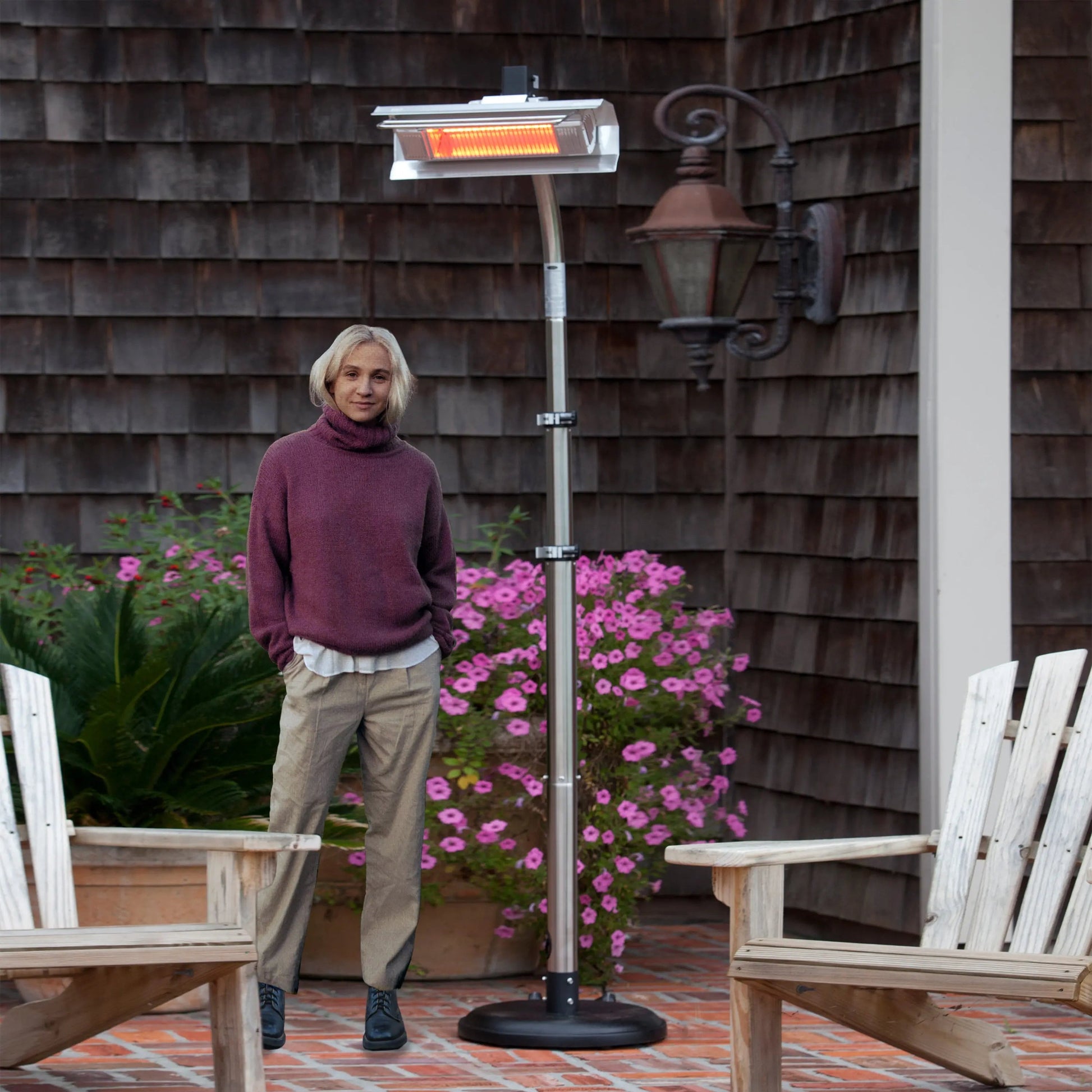 Stainless steel telescoping offset infrared patio heater on pedestal Fire Sense/Balkene Home on Tampa Home & Garden Store
