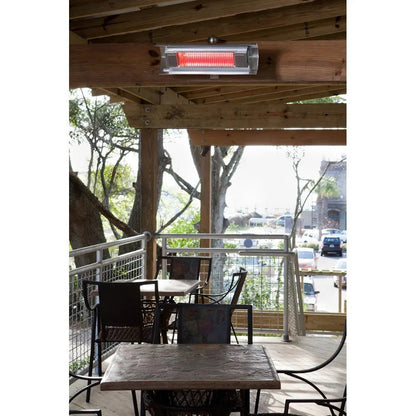 Stainless steel wall-mounted infrared patio heater Fire Sense/Balkene Home over dining area on Tampa Home & Garden Store