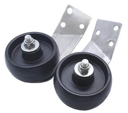 Stainless steel wheel assembly with two black wheels and mounting brackets for 01775 on Tampa Home & Garden Store