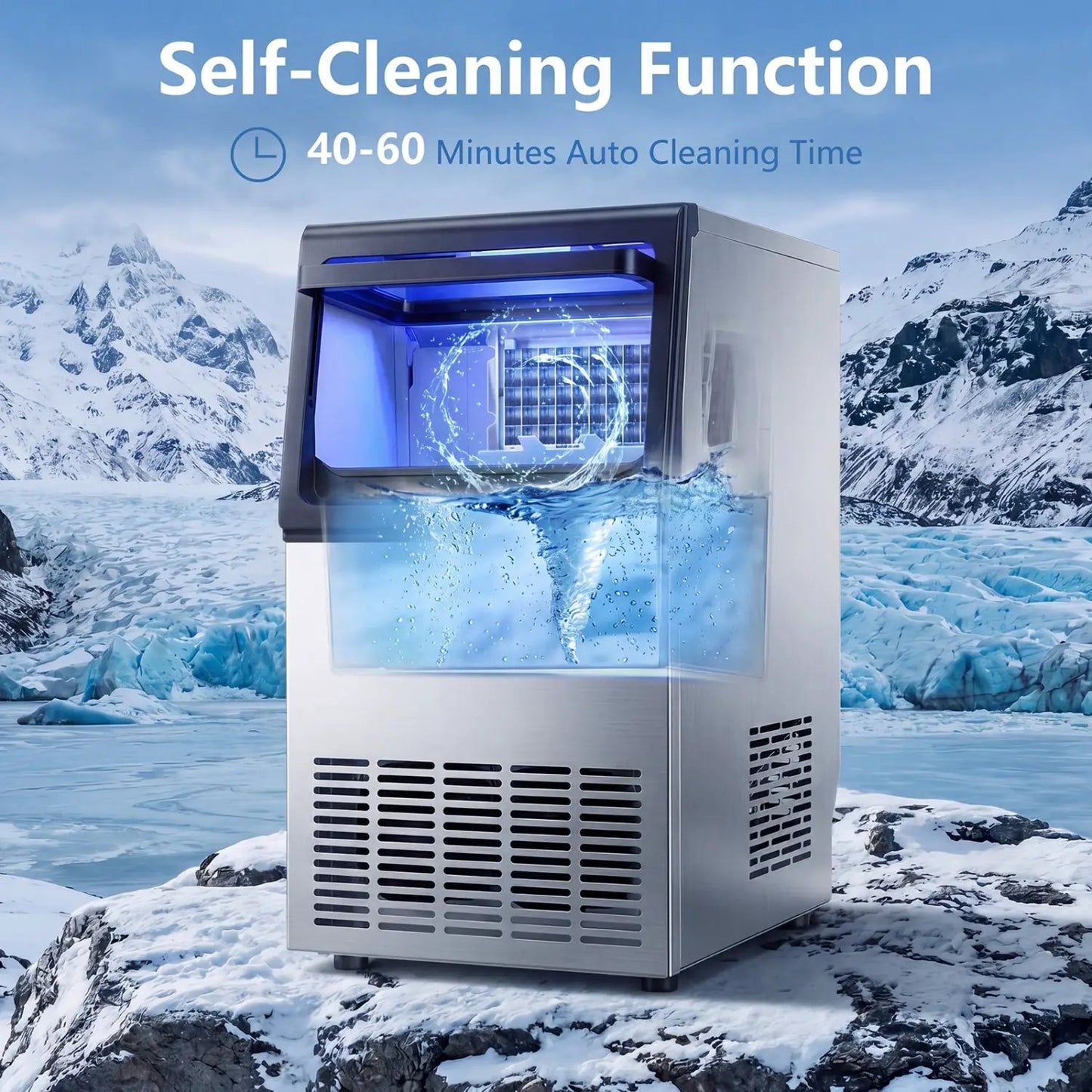 Stainless Steel Spray Ice Maker 30 lbs Storage
