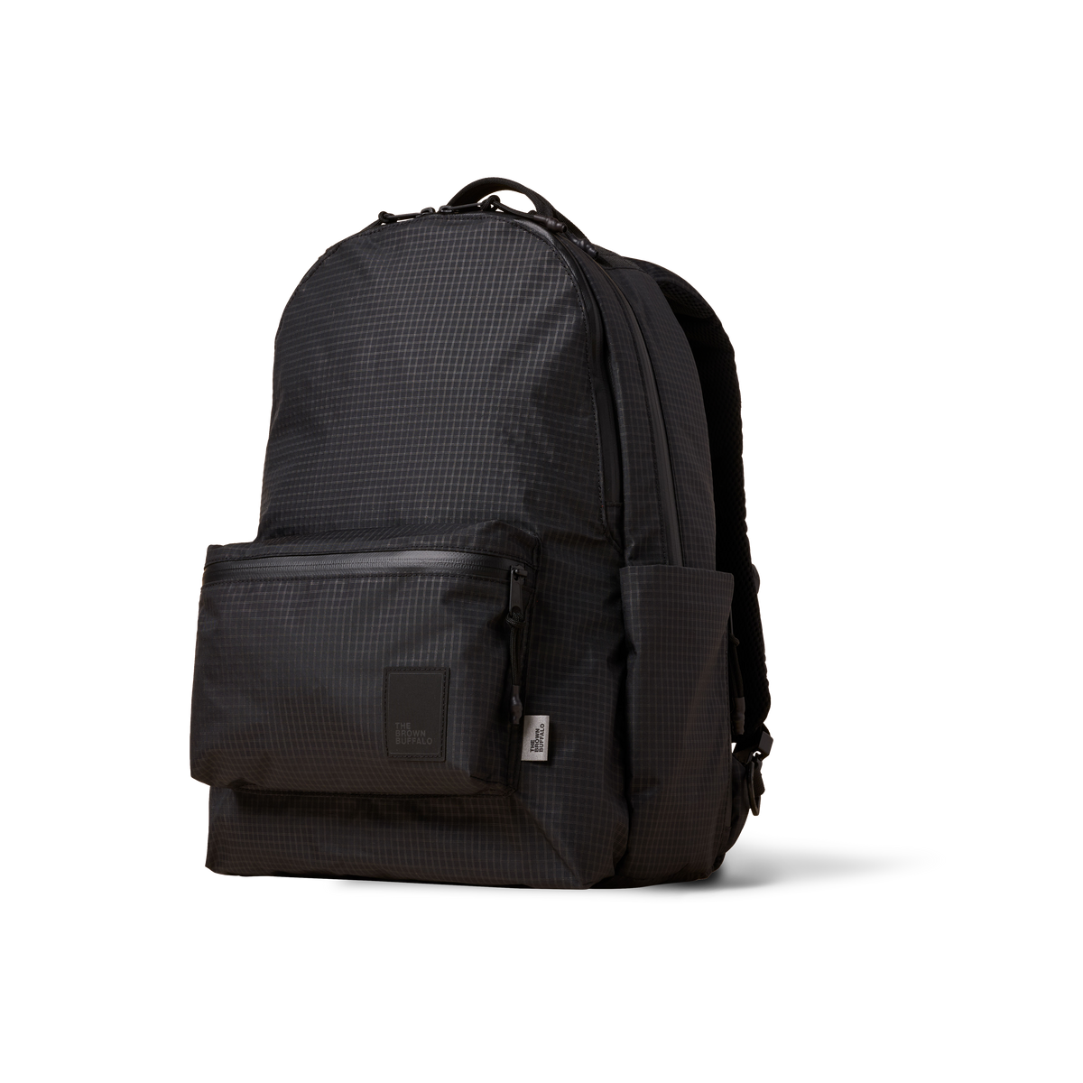 Backpack Standard Issue by The Brown Buffalo, gray grid fabric with top handle and front pocket on Tampa Home & Garden Store