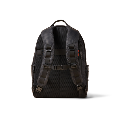 Standard Issue backpack by The Brown Buffalo, dark gray plaid fabric with padded mesh back on Tampa Home & Garden Store