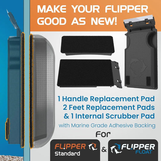 Flipper maintenance kit with replacement blades and two black pads for aquarium cleaning on Tampa Home & Garden Store