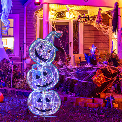 DirectDeals Standing 150 LED Lighted Pumpkin Halloween Decoration with Base stacked pumpkins on Tampa Home & Garden Store