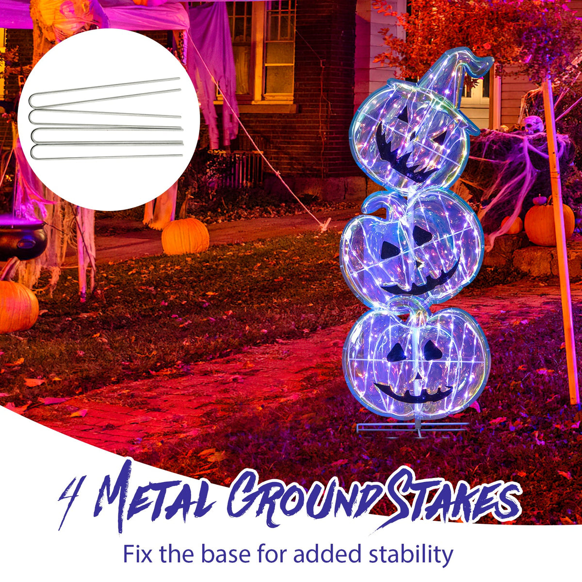 Standing 150 LED Lighted Pumpkin Halloween Decoration, four stacked glowing jack-o'-lanterns on Tampa Home & Garden Store