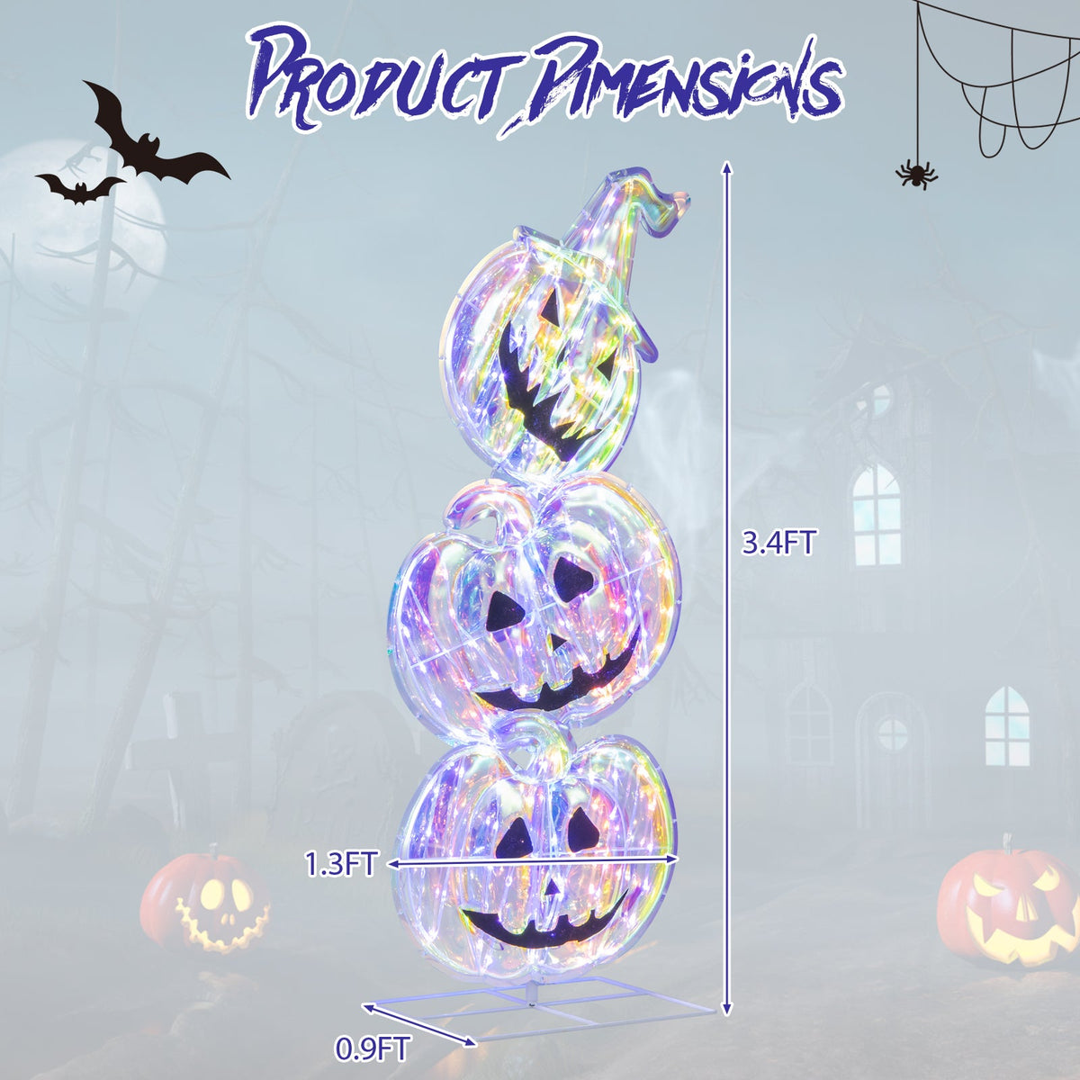 Standing 150 LED lighted pumpkin Halloween decoration with base, DirectDeals rainbow LEDs on Tampa Home & Garden Store