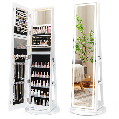 Standing Jewelry Cabinet with Adjustable LED Lights-Black