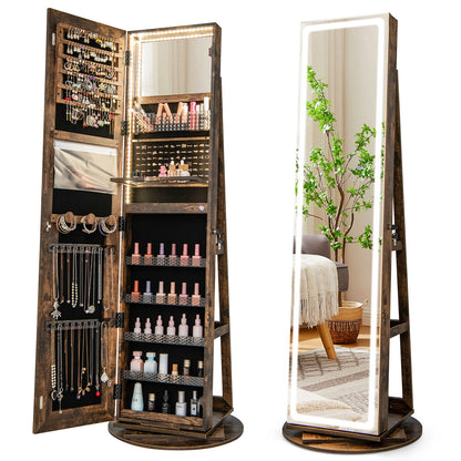 Standing Jewelry Cabinet with Adjustable LED Lights-Black