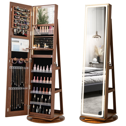 Standing Jewelry Cabinet with Adjustable LED Lights-Black