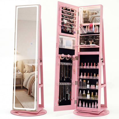 Standing Jewelry Cabinet with Adjustable LED Lights-Black