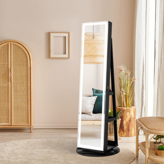Armario joyero de pie con luces LED ajustables - Negro