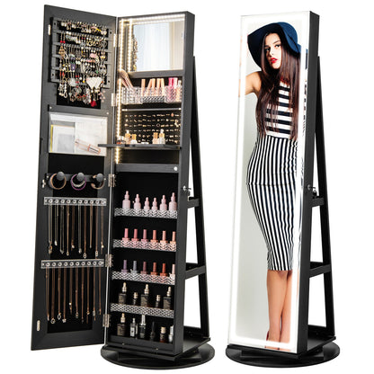 Standing Jewelry Cabinet with Adjustable LED Lights-Black