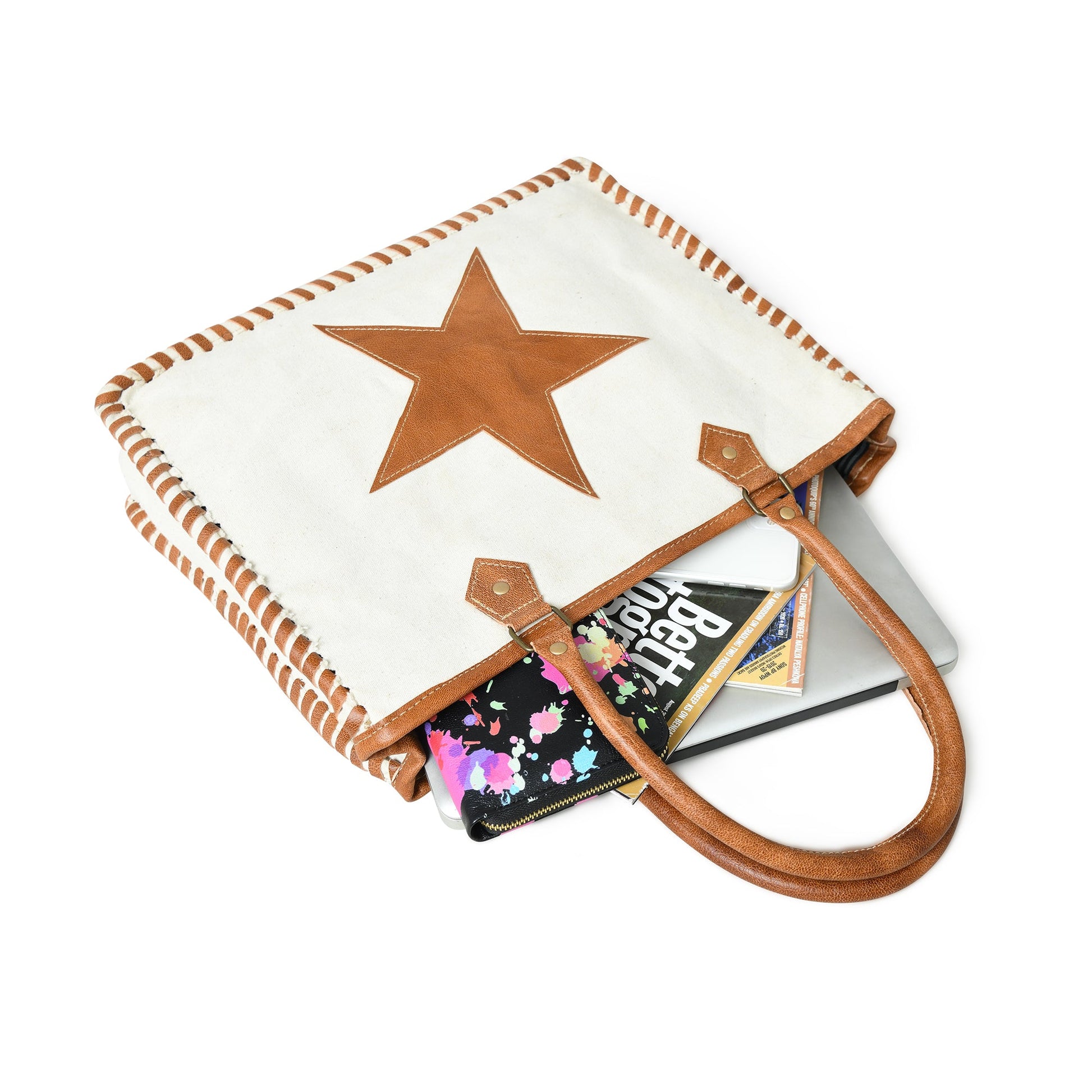 Star Upcycled Canvas Shoulder Tote - Tampa Home & Garden Store