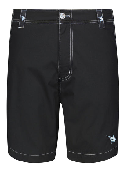 Starboard Shorts by White Water Life, black shorts with white stitching and logo accents on Tampa Home & Garden Store