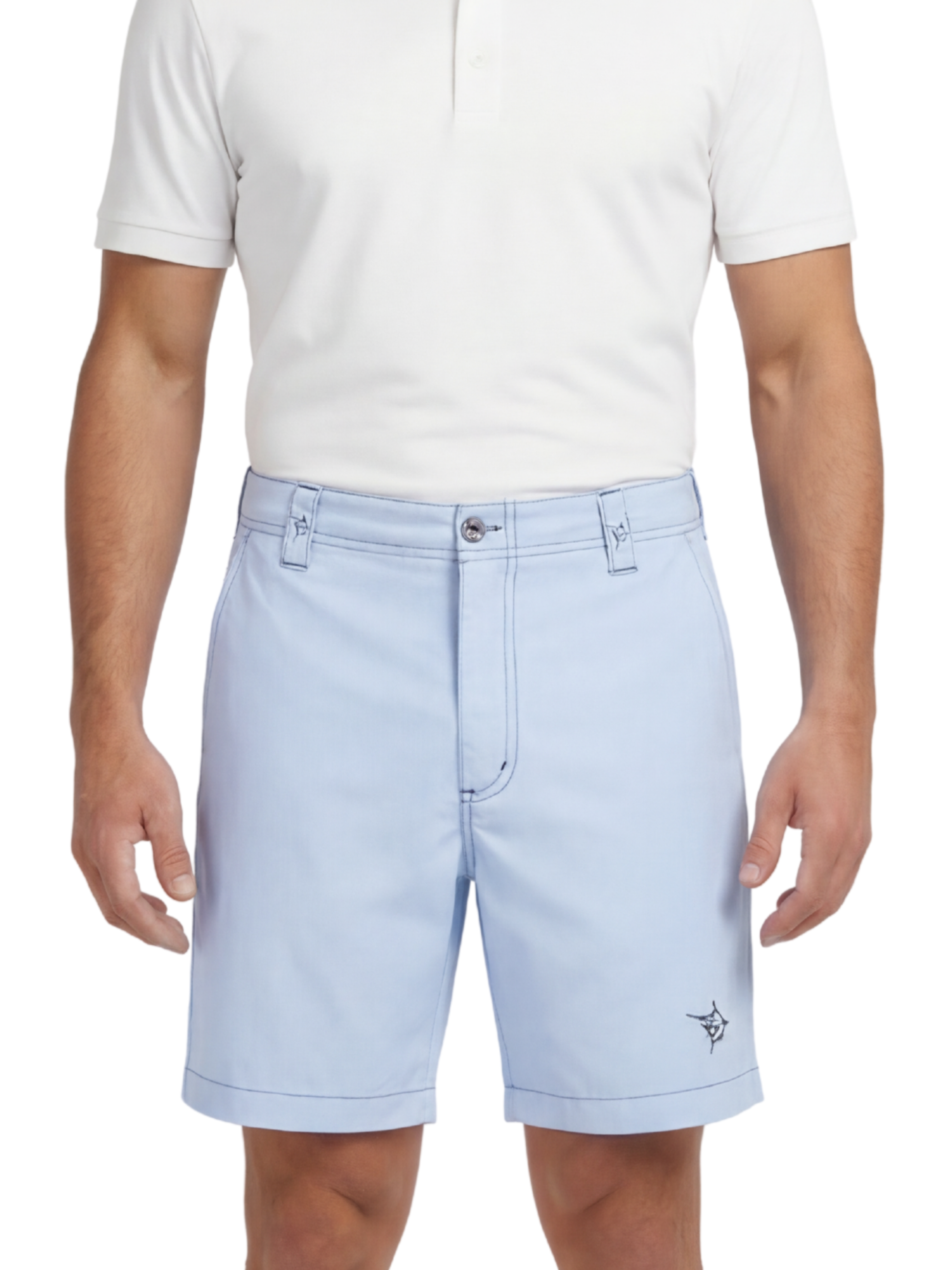 Starboard Shorts White Water Life light blue with belt loops, front pockets, leg logo on Tampa Home & Garden Store