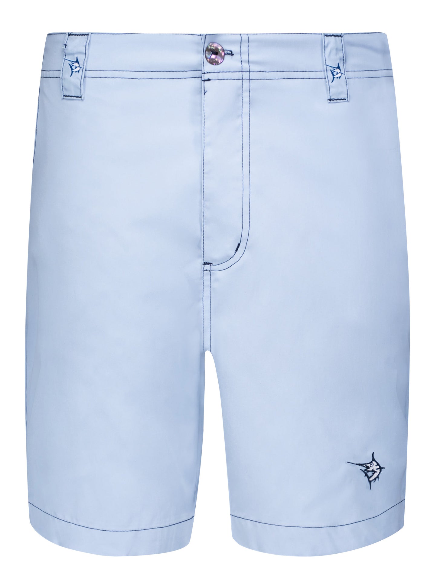 Starboard Shorts by White Water Life light blue shorts with navy stitching and belt loops on Tampa Home & Garden Store