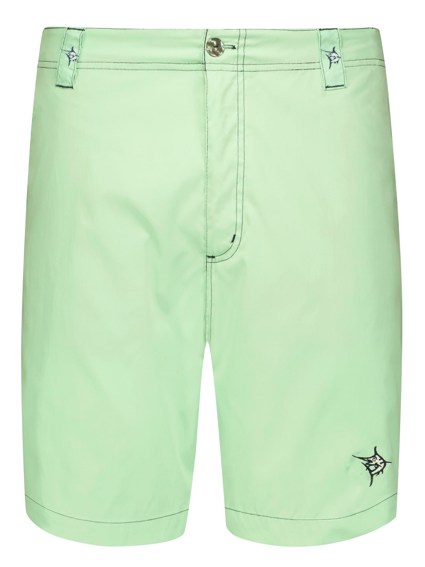 Starboard Shorts by White Water Life mint green swim shorts with logo belt loops on Tampa Home & Garden Store