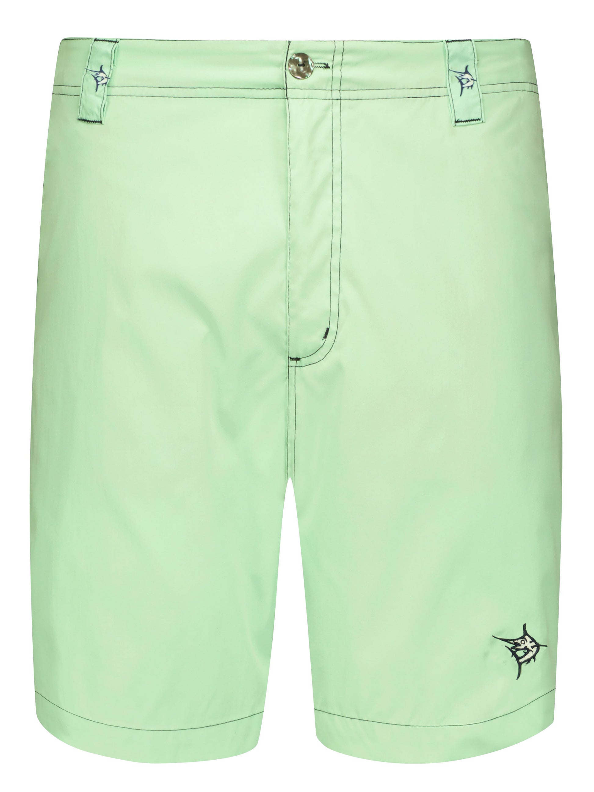 Starboard Shorts by White Water Life mint green swim shorts with logo belt loops on Tampa Home & Garden Store
