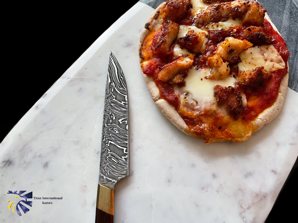Damascus steel steak knife with patterned blade Titan Knives on Tampa Home & Garden Store