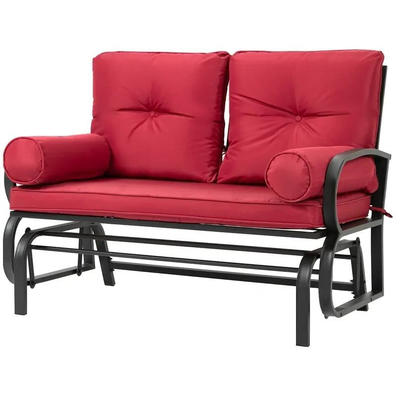 Steel Outdoor Garden Patio Rocking Glider Chair Loveseat with Red Cushions - Tampa Home & Garden Store