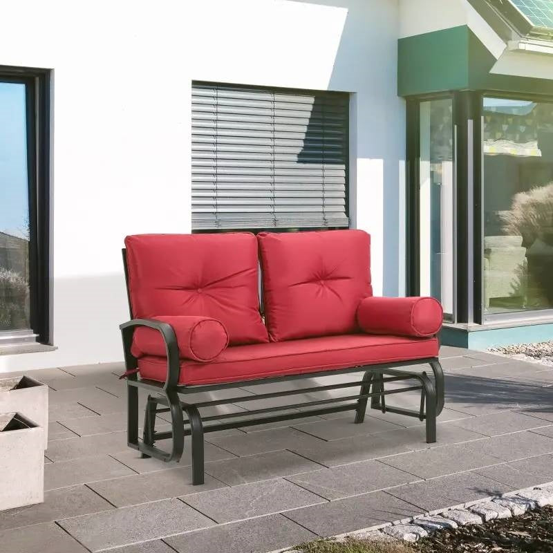 Steel Outdoor Garden Patio Rocking Glider Chair Loveseat with Red Cushions - Tampa Home & Garden Store
