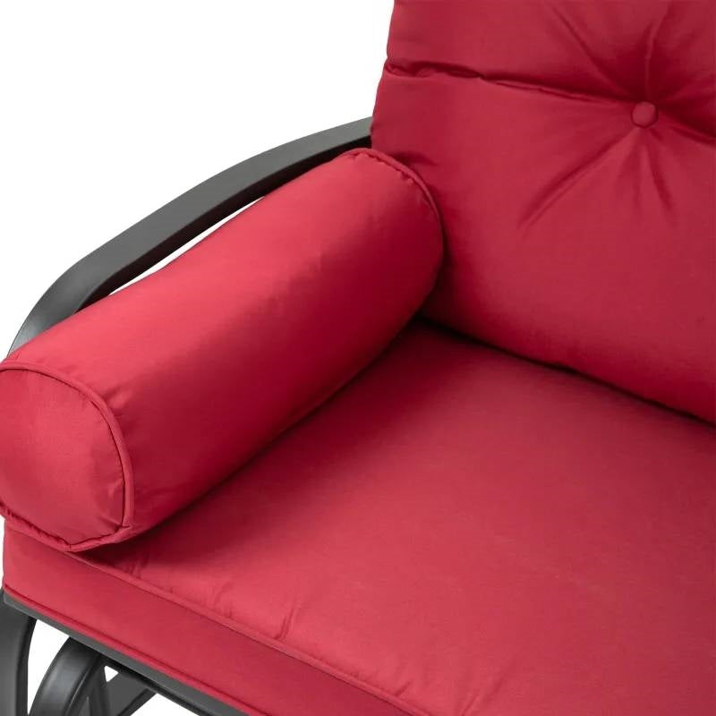 Steel Outdoor Garden Patio Rocking Glider Chair Loveseat with Red Cushions - Tampa Home & Garden Store