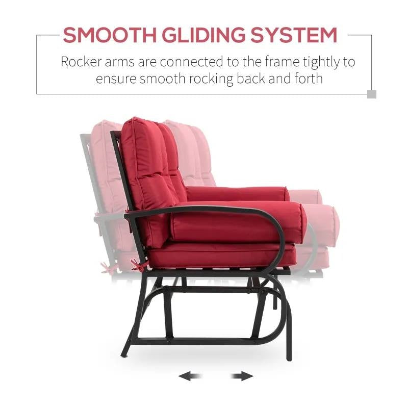 Steel Outdoor Garden Patio Rocking Glider Chair Loveseat with Red Cushions - Tampa Home & Garden Store