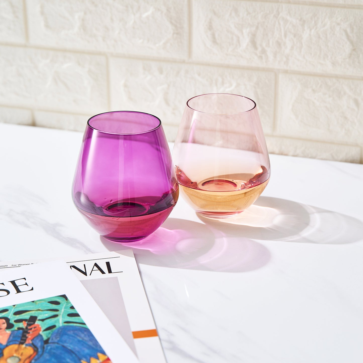 Flora Modern Stemless Wine Glasses Set of Two