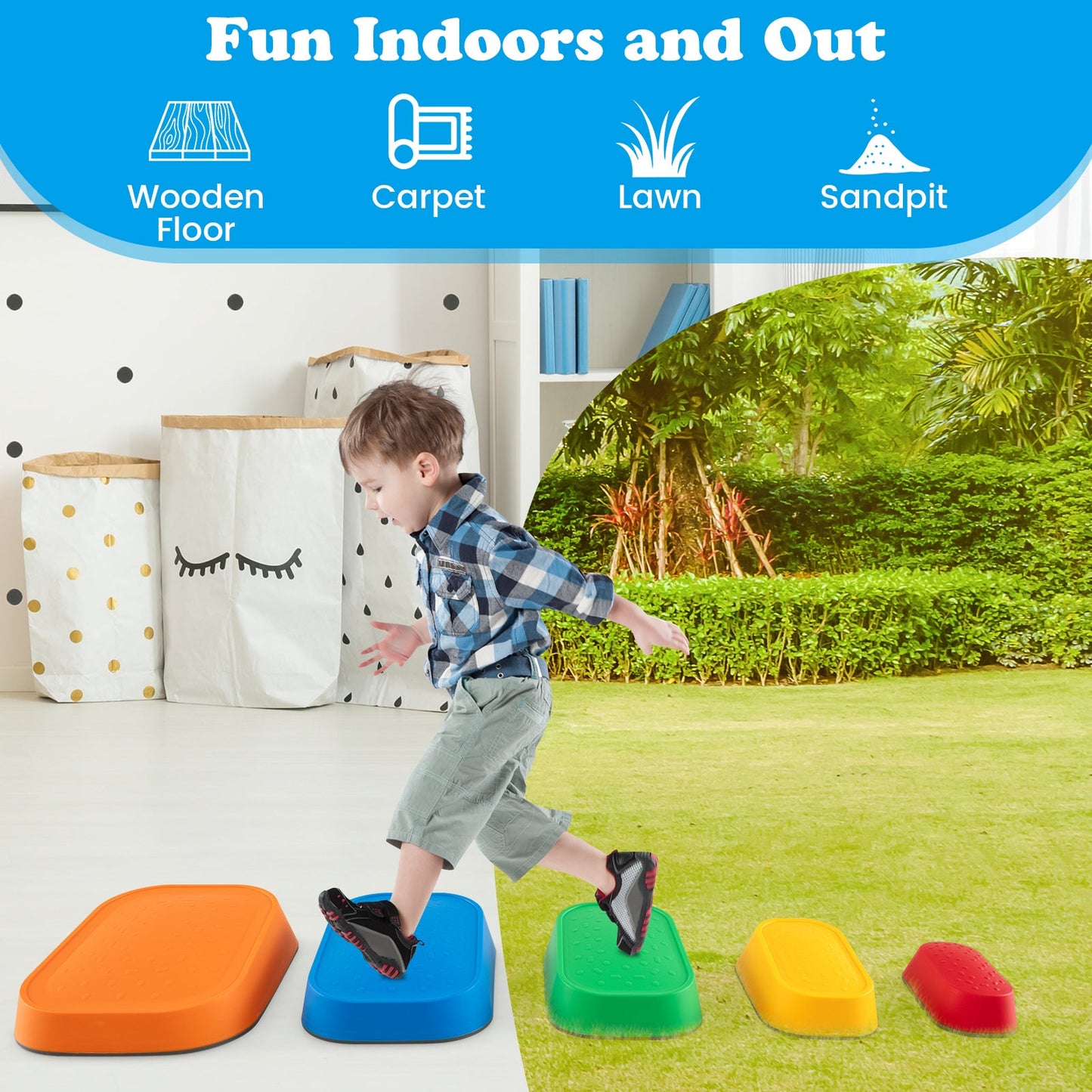 Stepping Stone for Kids 5Pcs Non-Slip Toddler River Stone Set-Multicolor