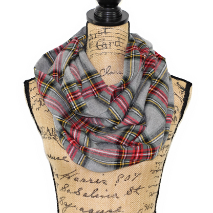 Stewart Tartan in Heather Gray with Sage Green and Red Flannel Plaid Infinity or Blanket Scarf - Tampa Home & Garden Store