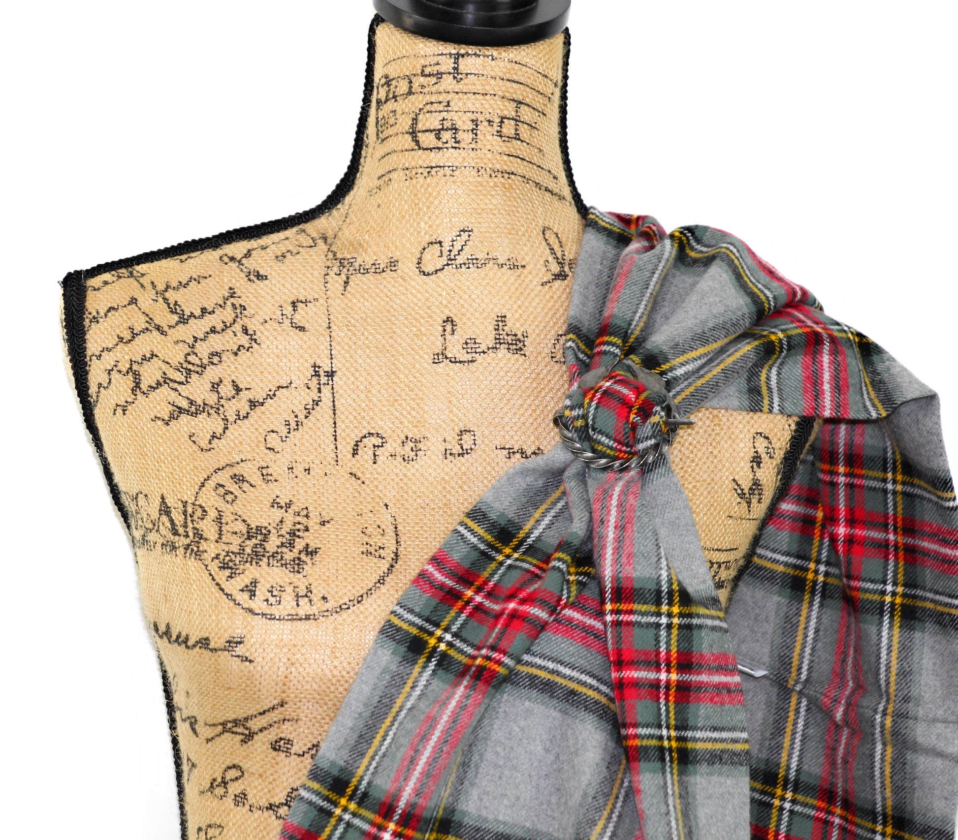 Stewart Tartan in Heather Gray with Sage Green and Red Flannel Plaid Infinity or Blanket Scarf - Tampa Home & Garden Store
