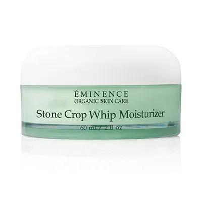 Stone Crop Whip Moisturizer in a green glass jar with white lid, Eminence facial moisturizer on Tampa Home & Garden Store