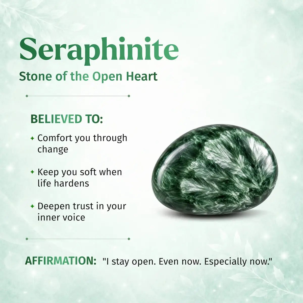 The Angel by My Side rare seraphinite pendant necklace with a green polished stone on Tampa Home & Garden Store
